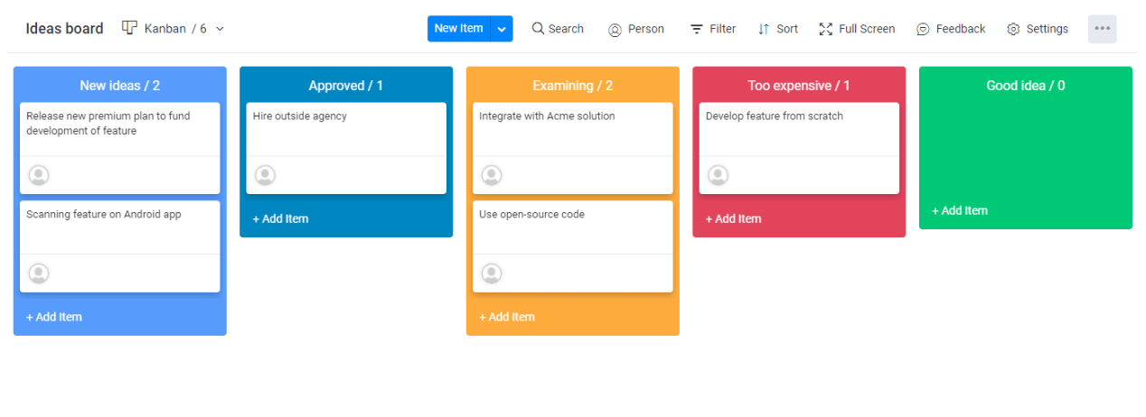 Monday.com kanban board